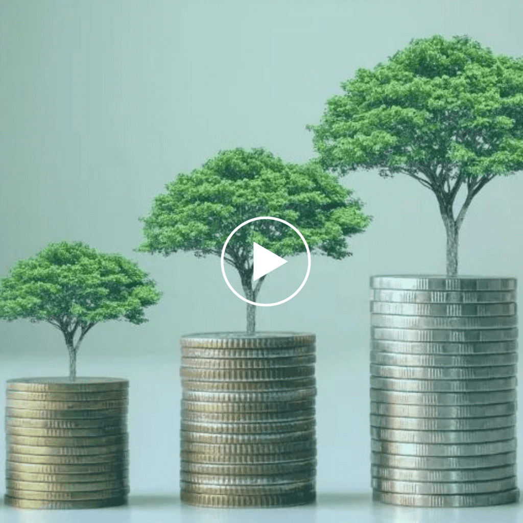 Trees growing out of stacks of coins