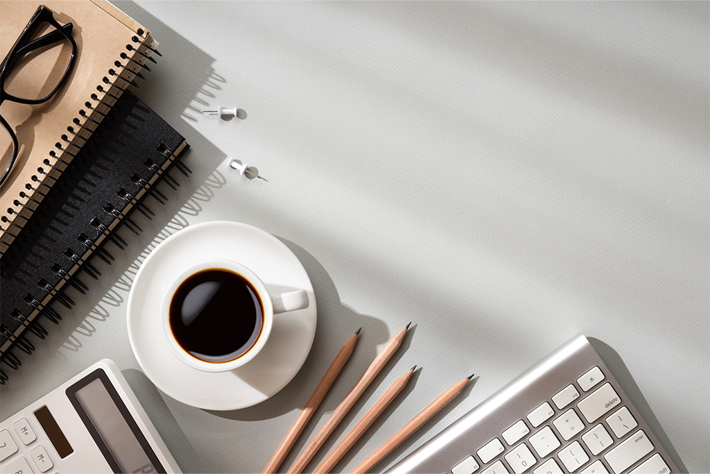 aerial view of office desktop